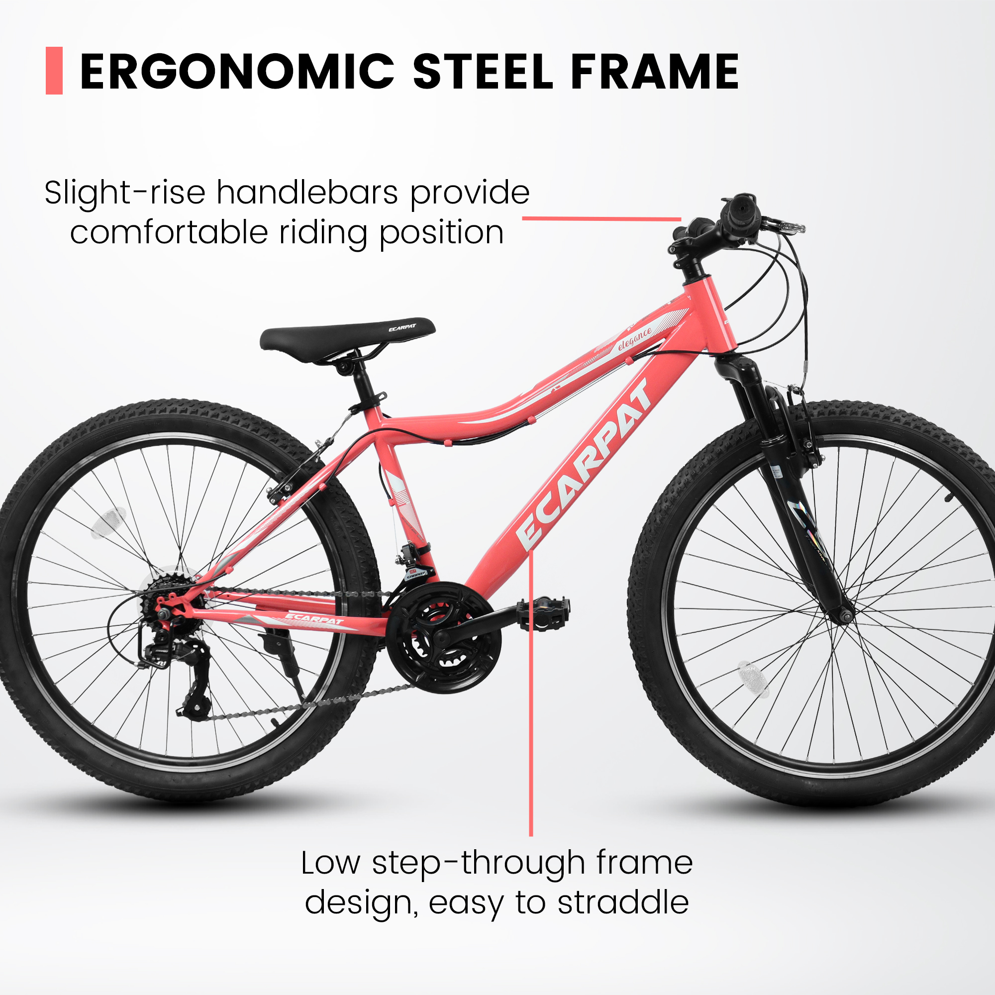 Women's Mountain Bike 24 Inch Wheels, 21-Speed Trail Commuter City Mountain Bikes, 15" Carbon Steel Frame, Female Women Bicycles V-Brakes Front Fork Suspension Twist Grip Shifter