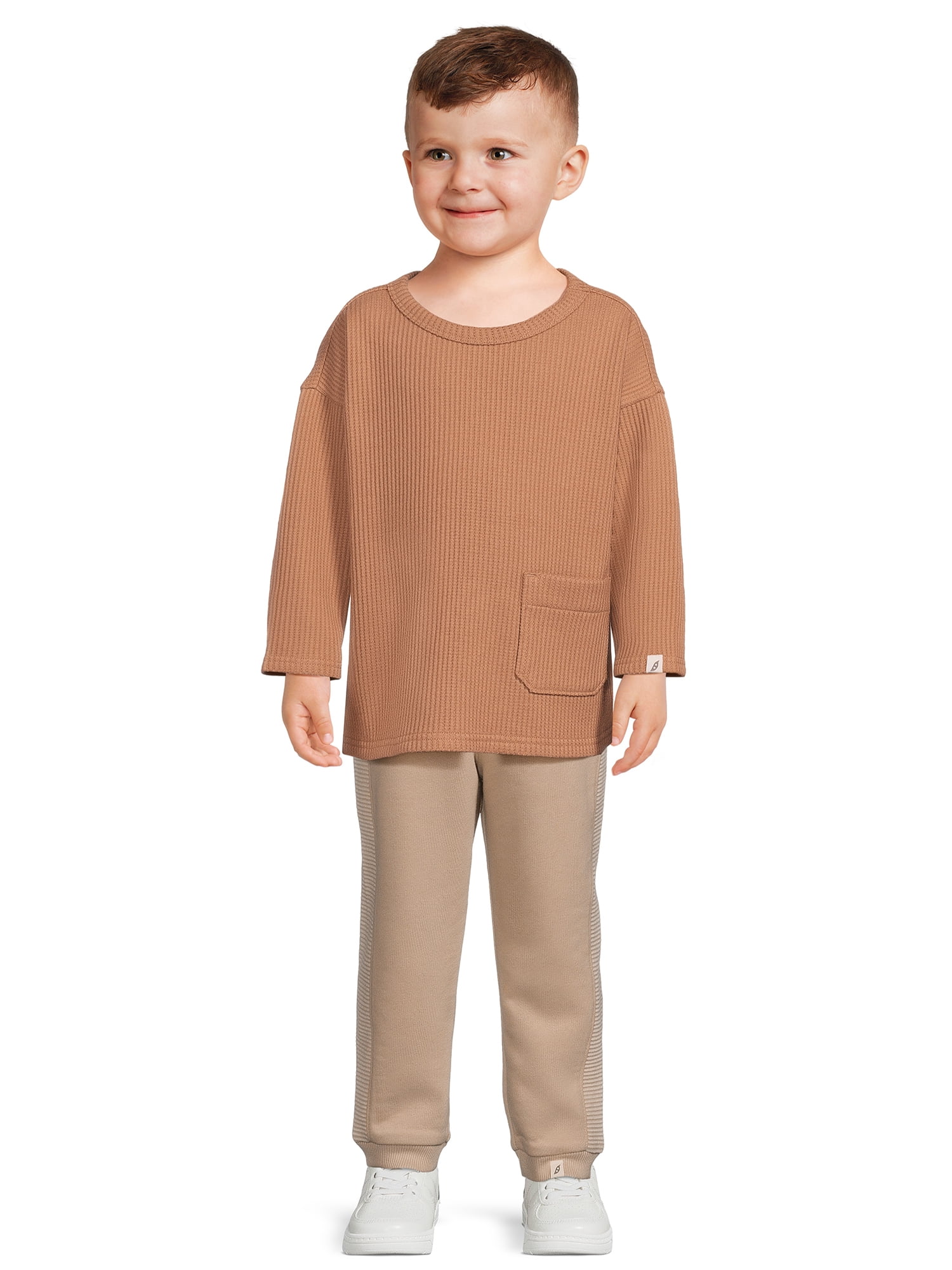 easy-peasy Toddler Boy's Waffle Texture Long Sleeve Boxy T-Shirt