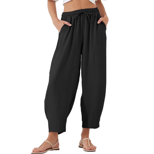 Pantalones palazzo holgados de pierna ancha para mujer - Cintura con cordón, bolsillos funcionales