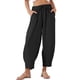 thumbnail image 1 of Pantalones palazzo holgados de pierna ancha para mujer - Cintura con cordón, bolsillos funcionales, 1 of 6