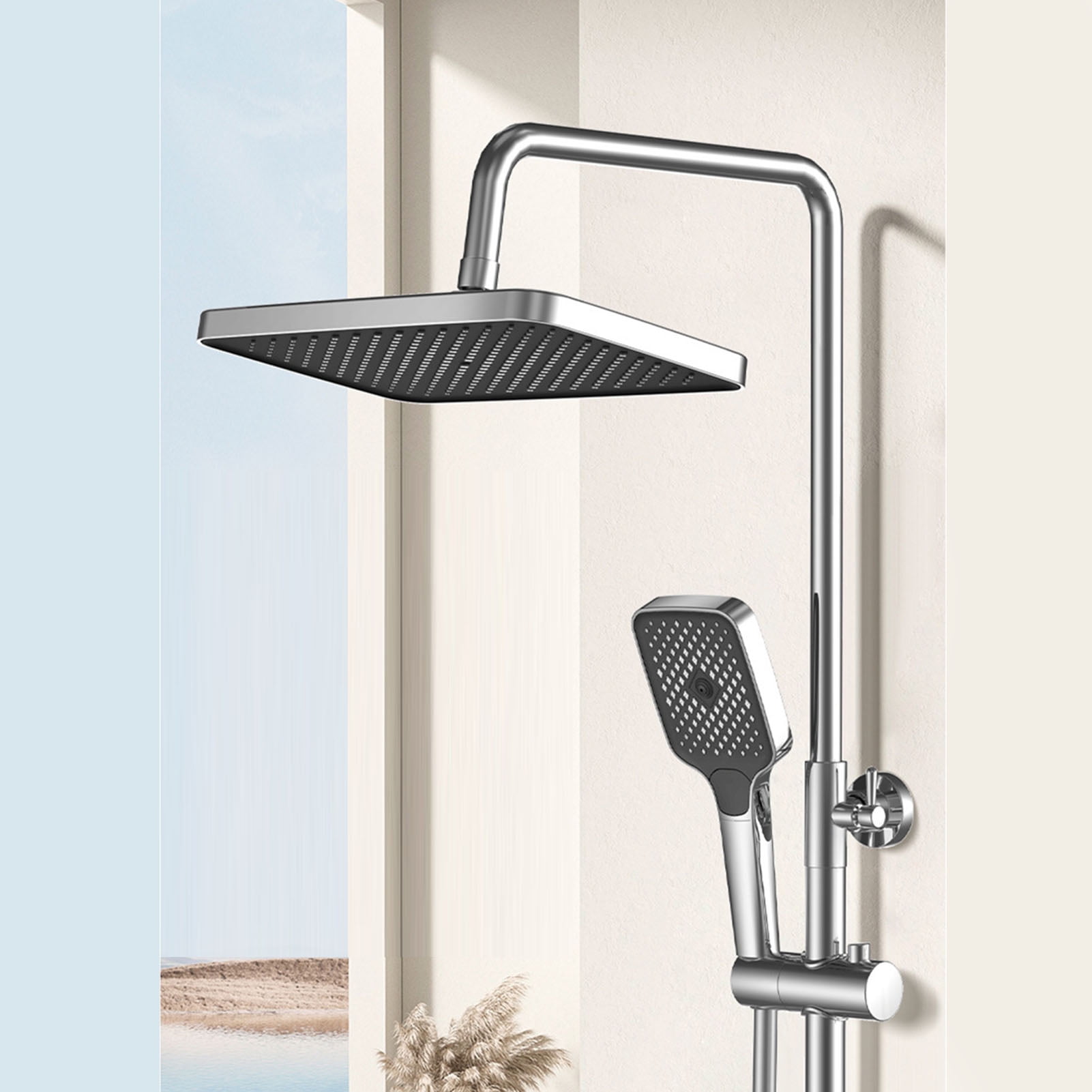 BIMZUC Dual Square Shower Head Combo High Pressure Rain Showerhead with Handheld Spray Electroplating Gray (12.2 inches / 31 cm)