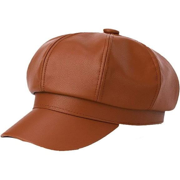 CoCopeaunts Solid Color Newsboy Cap Adjustable Faux Leather Octagonal Cap Female Short Brim Beret Hat Autumn Winter Hats