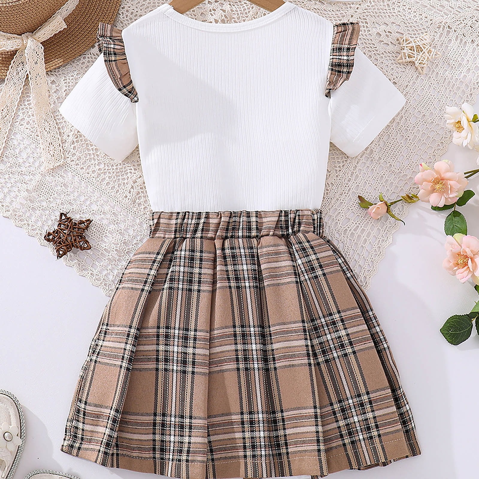 Big Kid Girl Clothing Girl Outfits Size 6 Toddler Girls Summer Short Sleeve Prints Tops and Skirts 2PCS Outfits Clothes Set for Girls Clothes White 4 5 Years Walmart