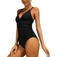 thumbnail image 3 of Sociala Women Criss Cross Ruched One Piece Bath Suit Monkini Tummy Control Swimwear, 3 of 5