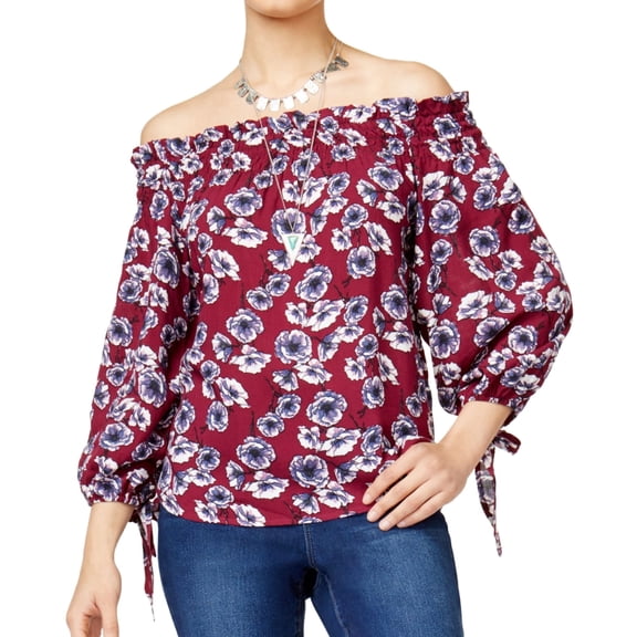 Seven Sisters Womens Printed Knit Blouse, Purple, Juniors, Medium