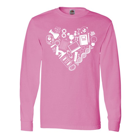 Inktastic Science Heart Beaker, Book, DNA and Microscope Long Sleeve T-Shirt