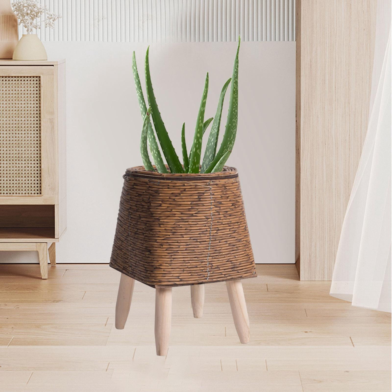 Woven Basket for Plant with Legs Basket Planter Flowerpot Rustic Rattan Basket Flower Pot for Balcony Apartment Drawing Room Decorations Square Dark Brown