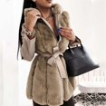 thumbnail image 6 of Olyvenn Women's Winter Warm Ruffled Hooded Coat Waist Faux Leather Trench Hood Coat Length Thick Faux Lamb Jacket Coat Khaki XXXXL, 6 of 8
