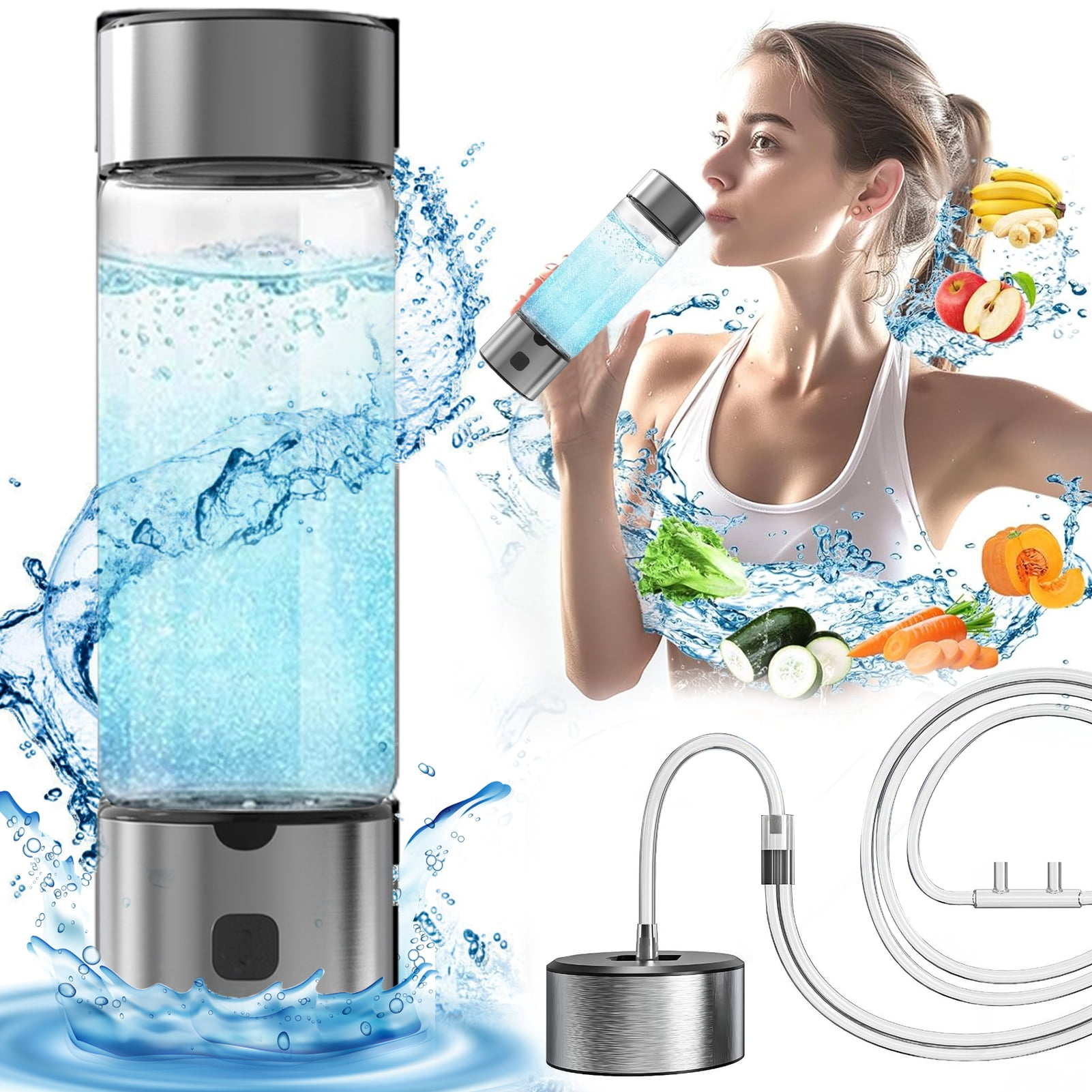 Opvise Upgraded SPE/PEM Hydrogen Water Bottle | NSF-42 Certified 1400PPB Generator with 9.13in Borosilicate Glass & Smart Health Tracking | USB-C Fast Charge