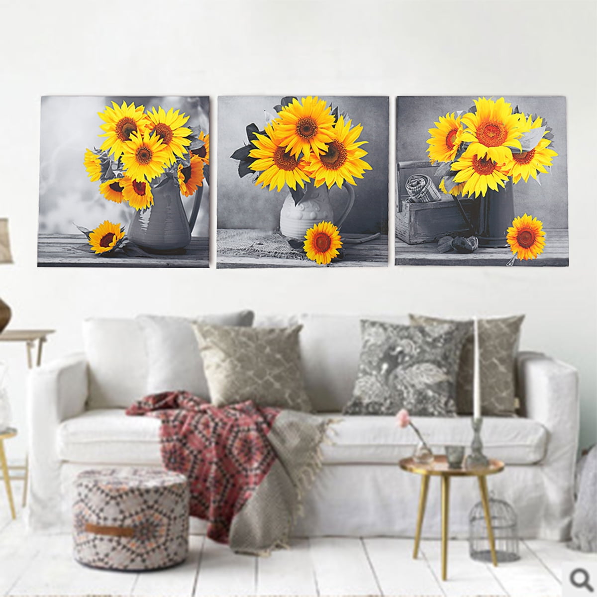 Yellow Gray Floral Framed Wall Art Canvas for Modern Bedroom Decor 12x16 3 Pack 