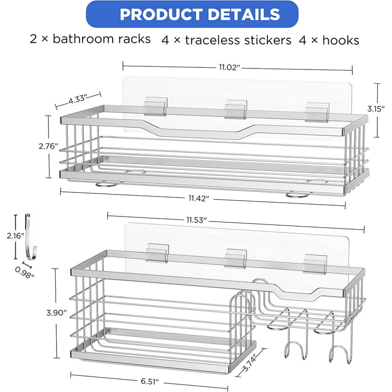 HBlife Self Adhesive Shower Shelves, 2 Pack Shower Caddy with 4