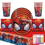 Angle View: Spiderman Party Pack: 16-Person Spider-Man Dinner Plates, Napkins, Cups, Table Cover & Birthday Candles Bundle - Ultimate Hero Celebration Kit