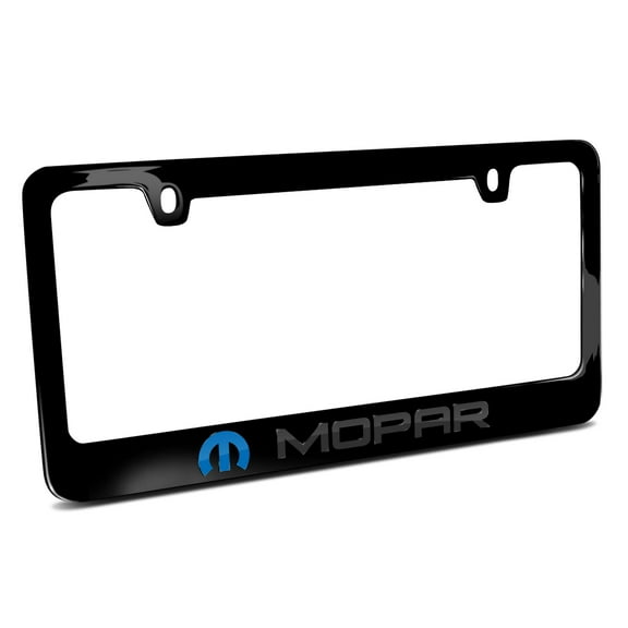 Mopar in 3D Dark Gray Letters on Black Metal License Plate Frame