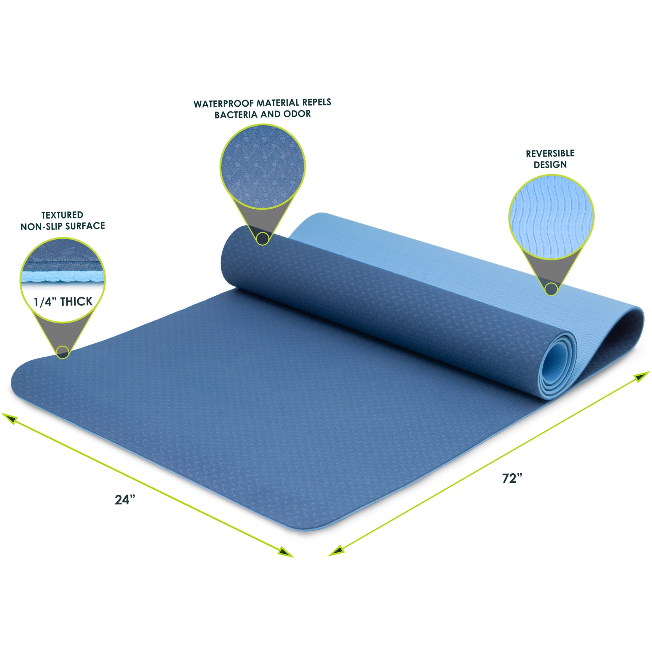 ProsourceFit Natura TPE Yoga Mat ¼-in Thick, 72-inch Long, Reversible
