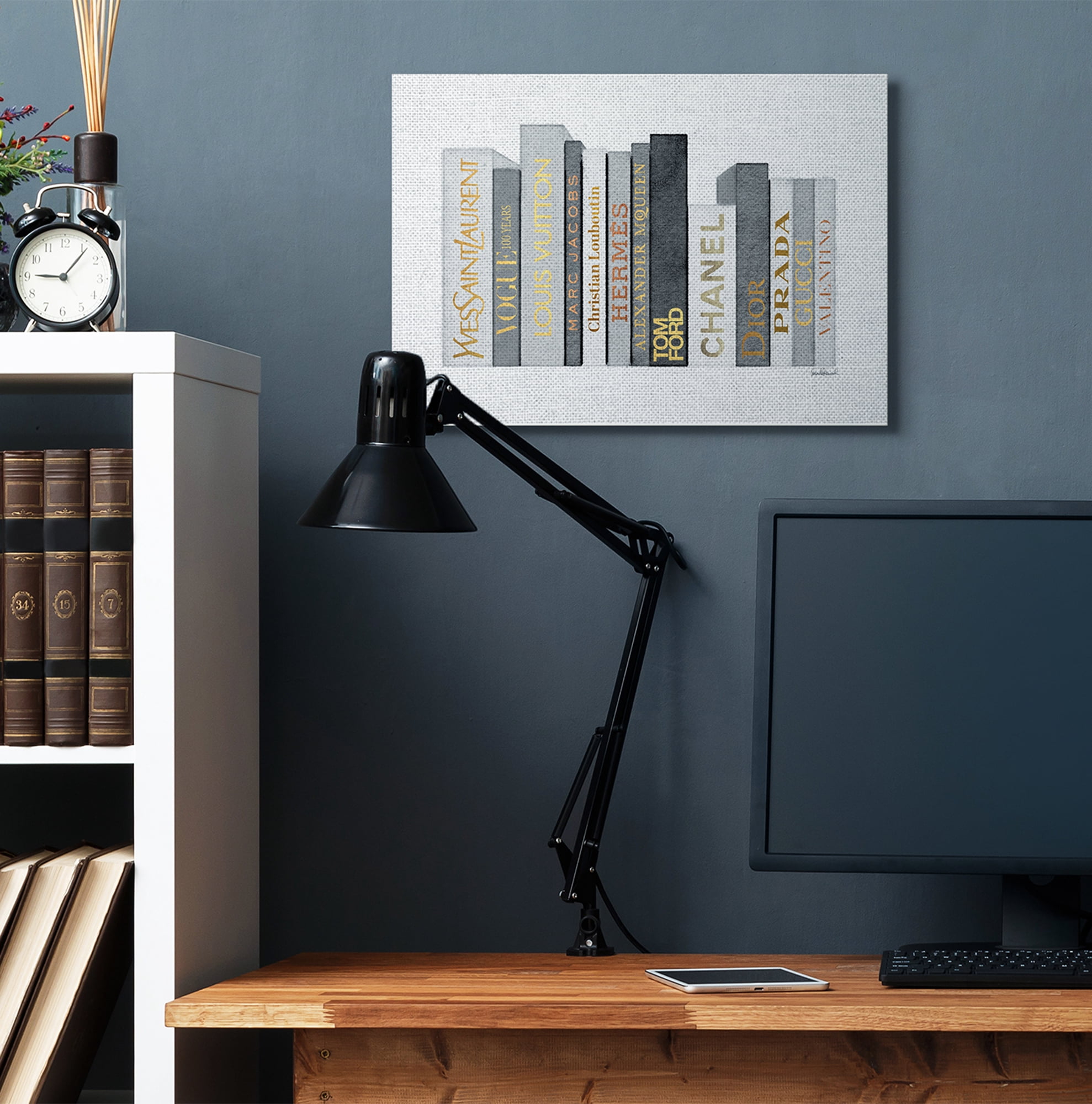 Stupell Industries Fashion Designer Bookstack Gray Gold Watercolor Canvas Wall Art by Amanda Greenwood
