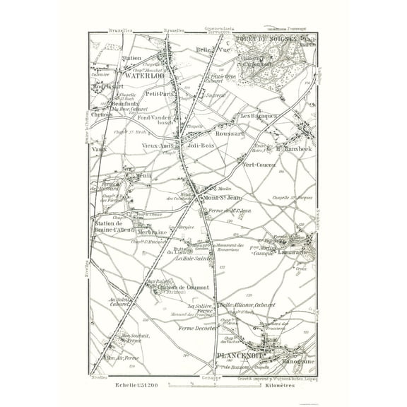 Historic Map - Waterloo Plancenoit Belgium - Baedeker 1910 - 23 x 32.08 - Vintage Wall Art