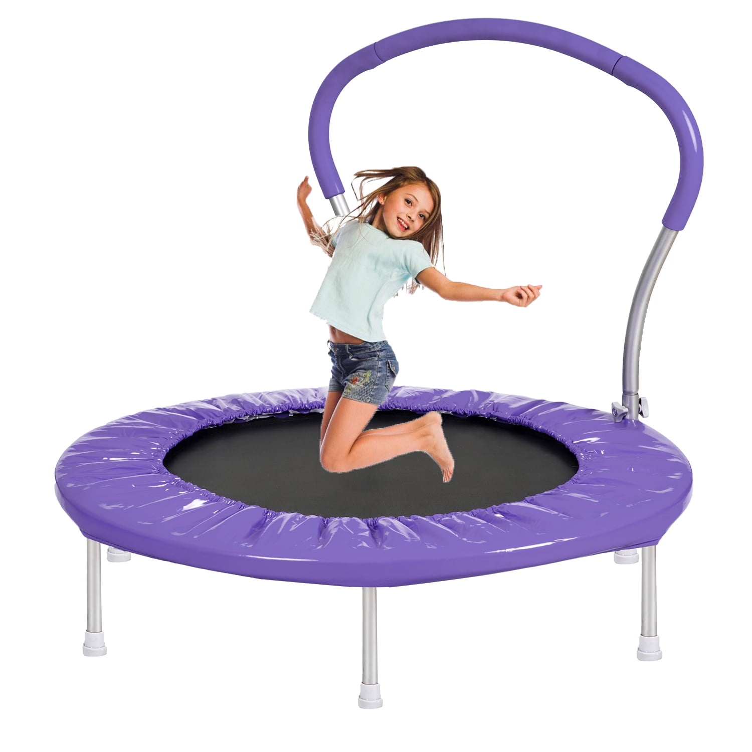 36in Purple Mini Fitness Trampoline for Kids, Rebounder Trampoline with