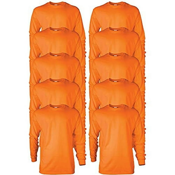Gildan Men's Ultra Cotton Long Sleeve T-Shirt, Style G2400, Multipack, Safety Orange (10-Pack), X-Large