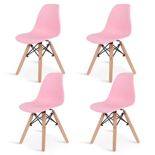 Sillas Infantiles para Niños con Asiento Ergonomico de Plastico y Estructura de Madera Diseño Tipo Eames - Sillas Preescolar Estilo Moderno con Soporte de Acero Set 4 Piezas