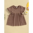 thumbnail image 2 of Faithtur Robes pour Filles, Manches Courtes Col Rond Couleur Unie Poches Robe Princesse Taille Haute pour Fête, 2 of 8