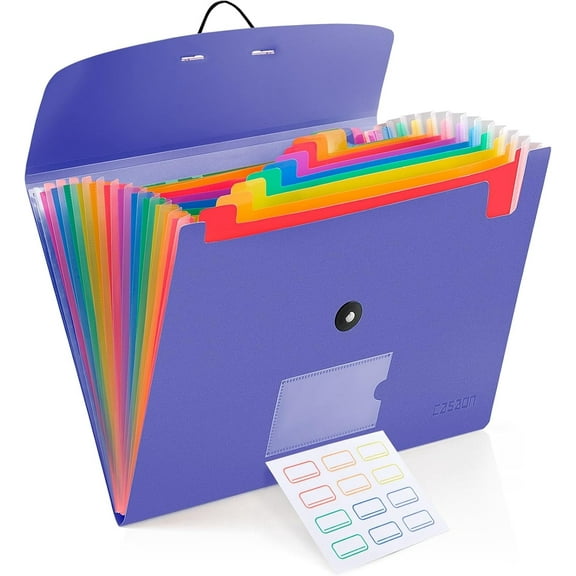 13 Pocket A4 Letter Size Expanding File Folder Accordion File Organizer, Purple & Blue