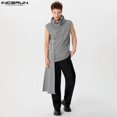 thumbnail image 2 of INCERUN Tops 2024 Moda para hombre Cuello alto Diseño irregular Chalecos Casual Ropa de calle Patchwork Rayas Sin mangas Camisetas sin mangas S-5XL, 2 of 5