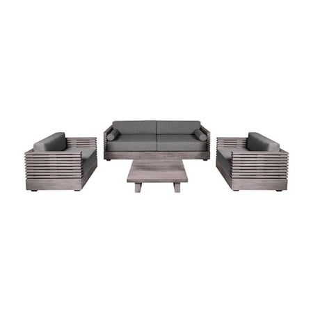 Patio Conversation Set - 4 Piece Outdoor Seating with Eucalyptus Wood & Cushions