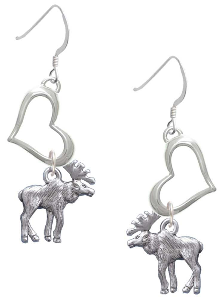 sterling silver moose charms on fish hook wires Moose Earrings