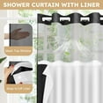 thumbnail image 2 of Psoiuetr No Hook Black Boho Tufted Hotel Shower Curtain with Snap-in Fabric Liner Chevron Striped with Mesh Top Window 72" W x 75" L, 2 of 5