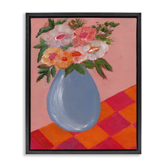 Stupell Industries Bright Pink Bouquet Plants & Flowers Painting Black Floater Framed Canvas Art Print Wall Art, 17 x 21