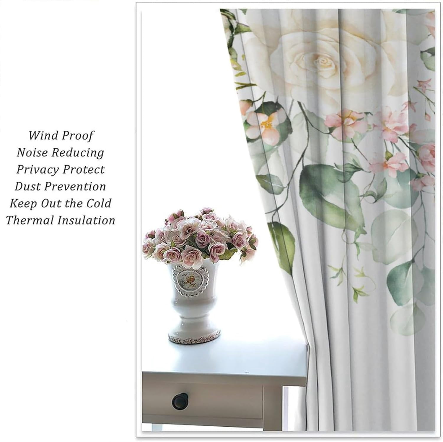 Floral Leaves Curtains Colorful Flower Watercolor Leaves Nature Rustic Pattern Blackout Print Rod Pocket Window Drapes for Bedroom Living Room 52x84in