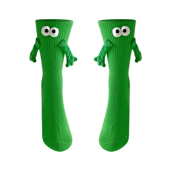 Gsakboxl Socks for Women Couple Magnetic Holding Hands Design Mid Calf Socks Cute Fluffy Pile Casual Socks For Women Green