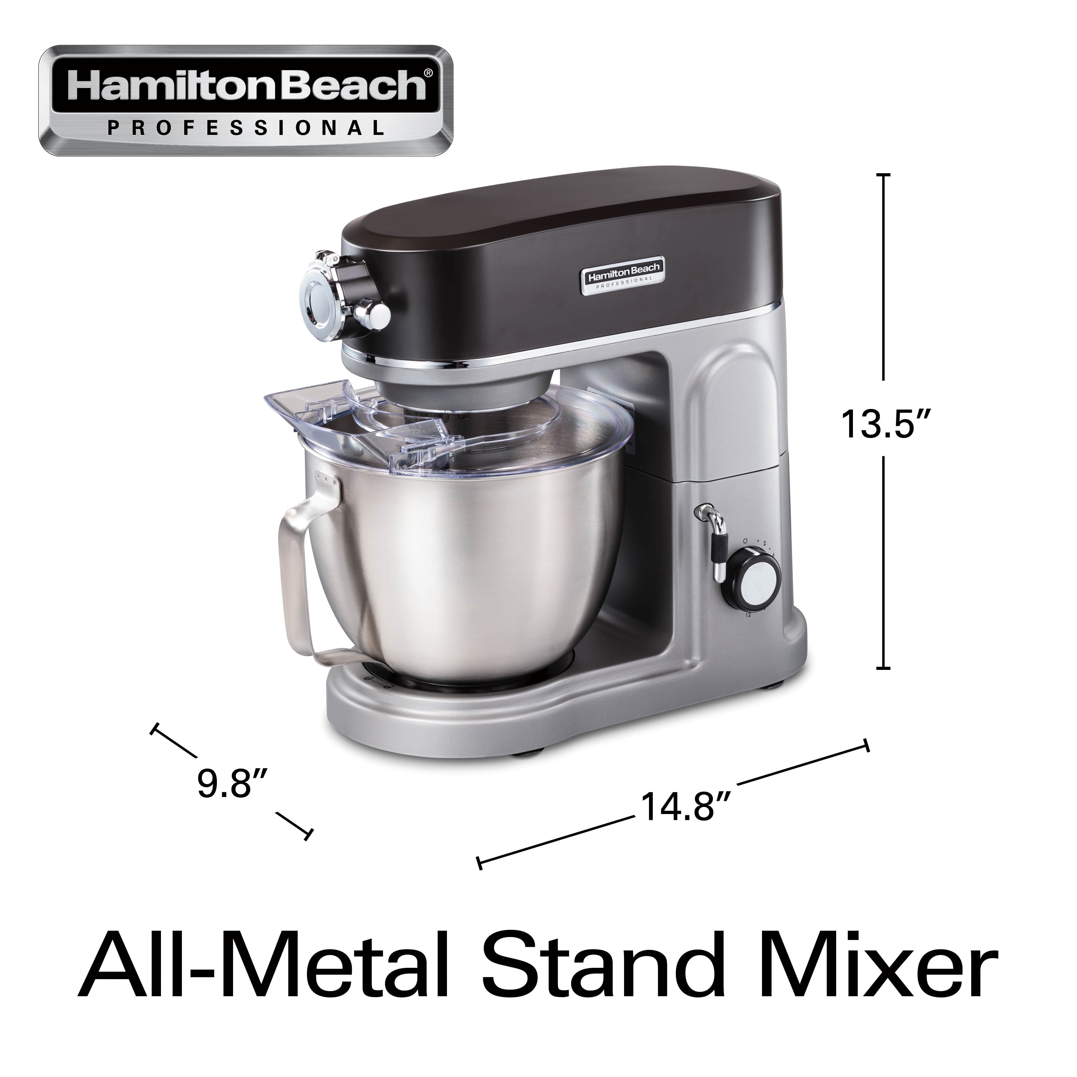 Hamilton Beach Eclectrics All-Metal 12-Speed Electric Stand Mixer,  Tilt-Head, 4.5 Quarts, Pouring Shield, Sterling (63220)