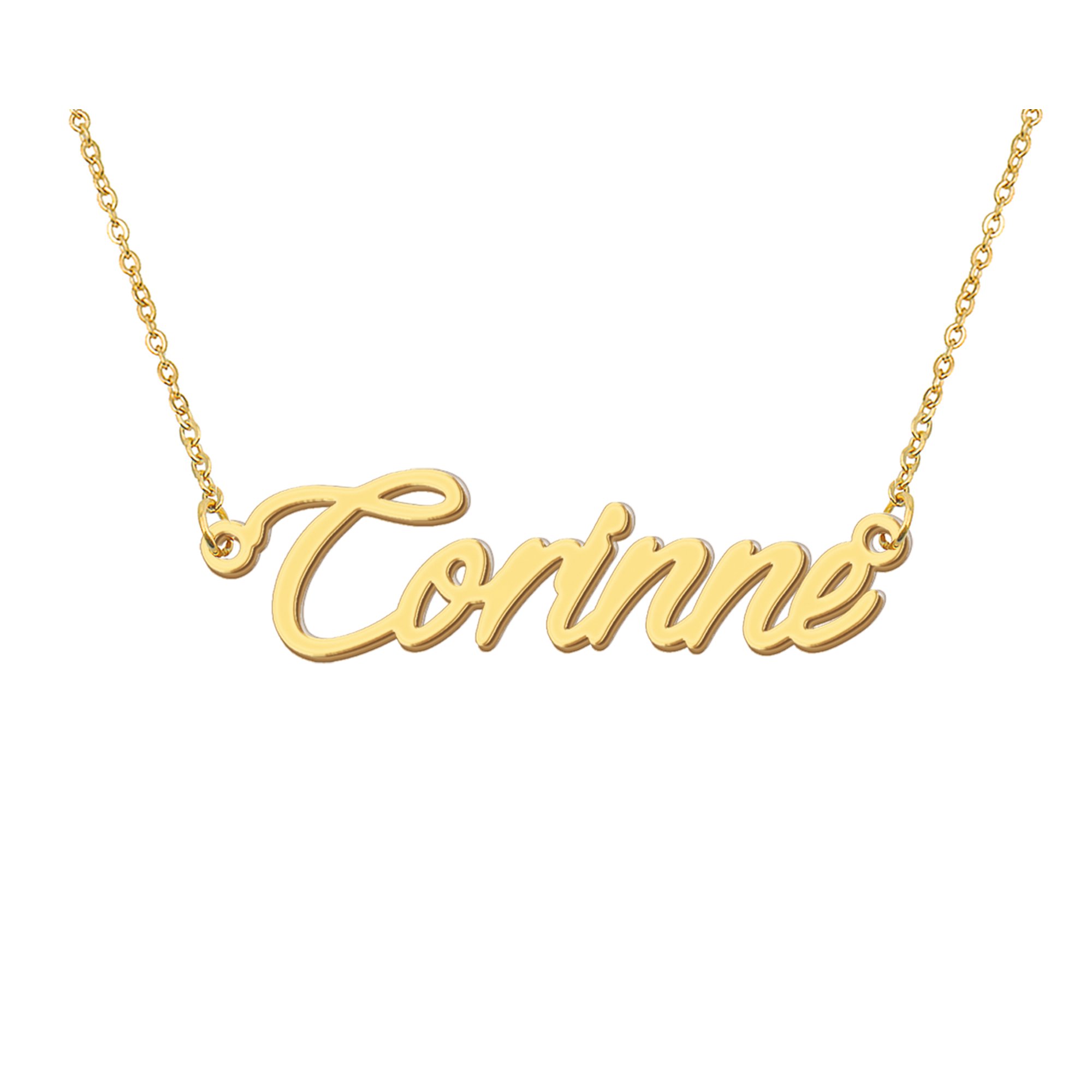 HUAN XUN 18k Gold Plated Corinne Name Necklace Stainless Steel Nameplate Necklaces for Womens Mens Mother Day Christmas Jewelry Gift