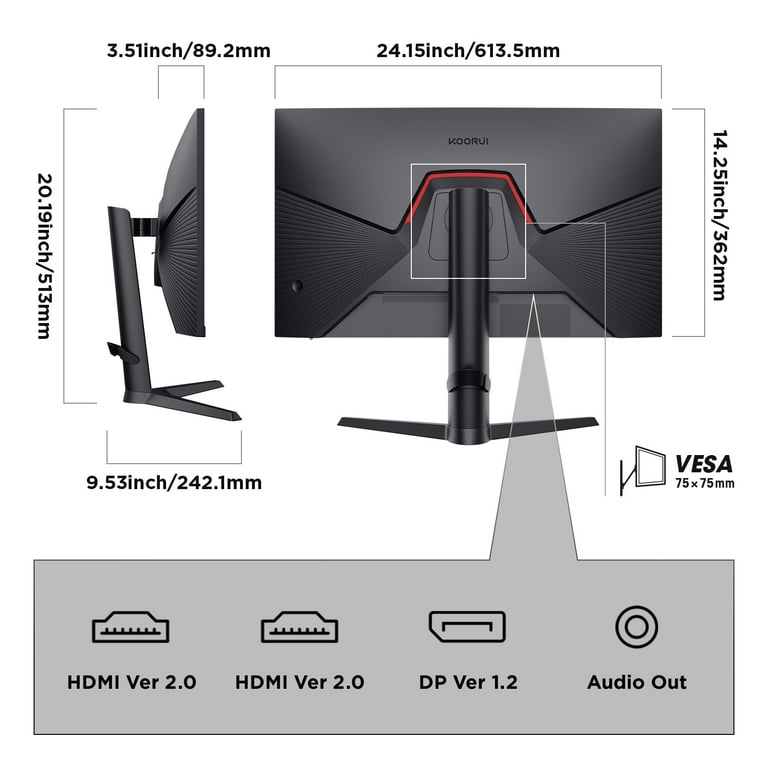 KOORUI Monitor Gaming, 2K Monitors 27 Pulgadas, Pantallas Ordenador QHD  (2560 * 1440), IPS, 1ms, Adpitive Sync, 2xHDMI(144Hz), DisplayPort(170Hz),  VESA, HDR 400, Altura Ajustable : : Informática
