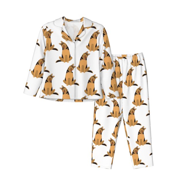 Fotbe German Shepherd Dog Conjunto de Pijama de Manga Larga para Mujer con Estampado, Ropa de Dormir de 2 Piezas, Conjunto de Casa Suave y Cómodo con Bolsillos-X-Large