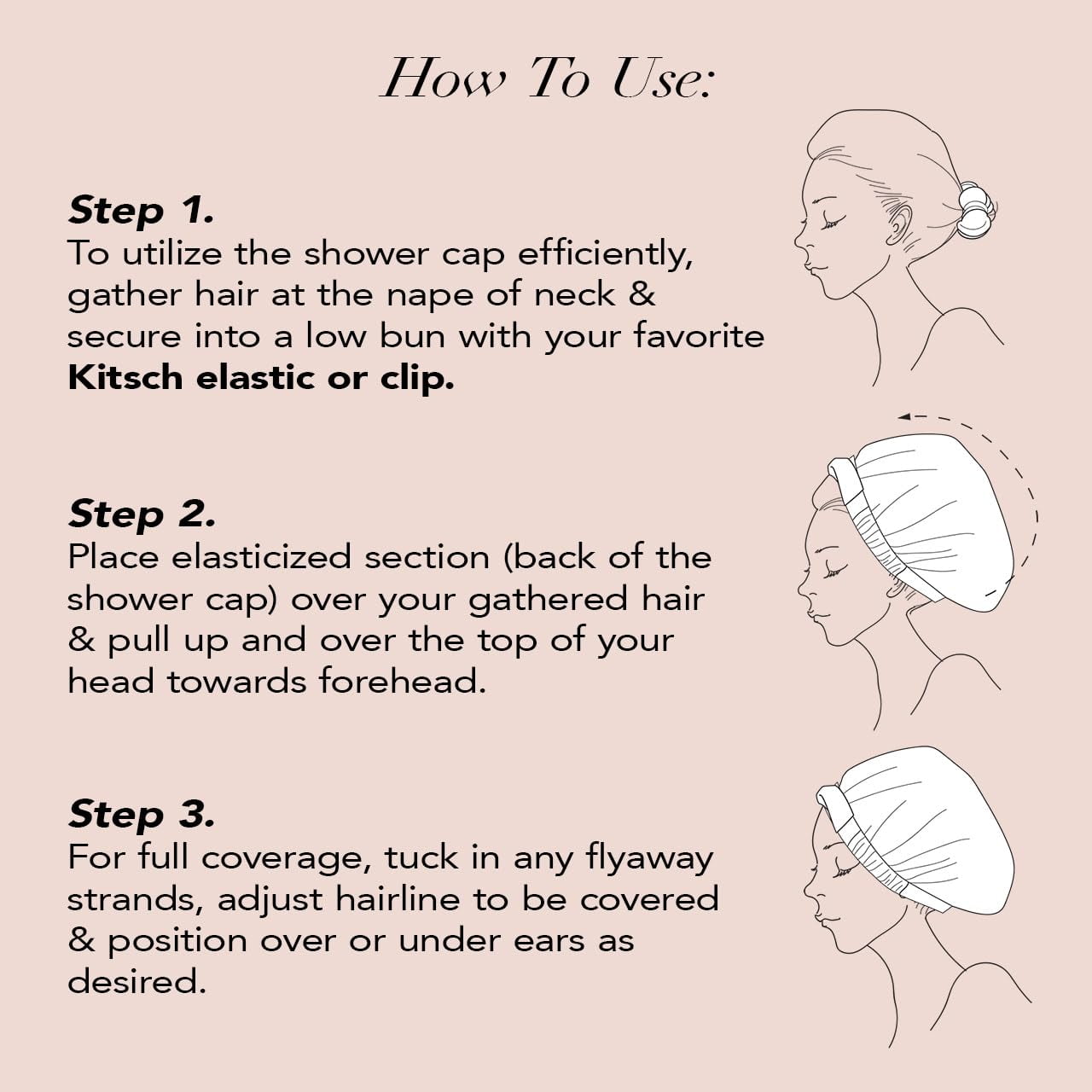 Kitsch Reusable Plastic Shower Cap, One Size, Blush Dot