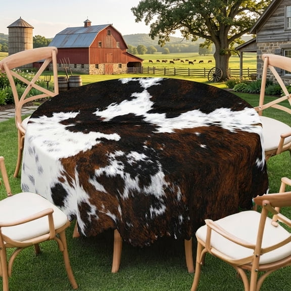 WishTree Cowhide Western Print Cotton Tablecloth, 60 in Round