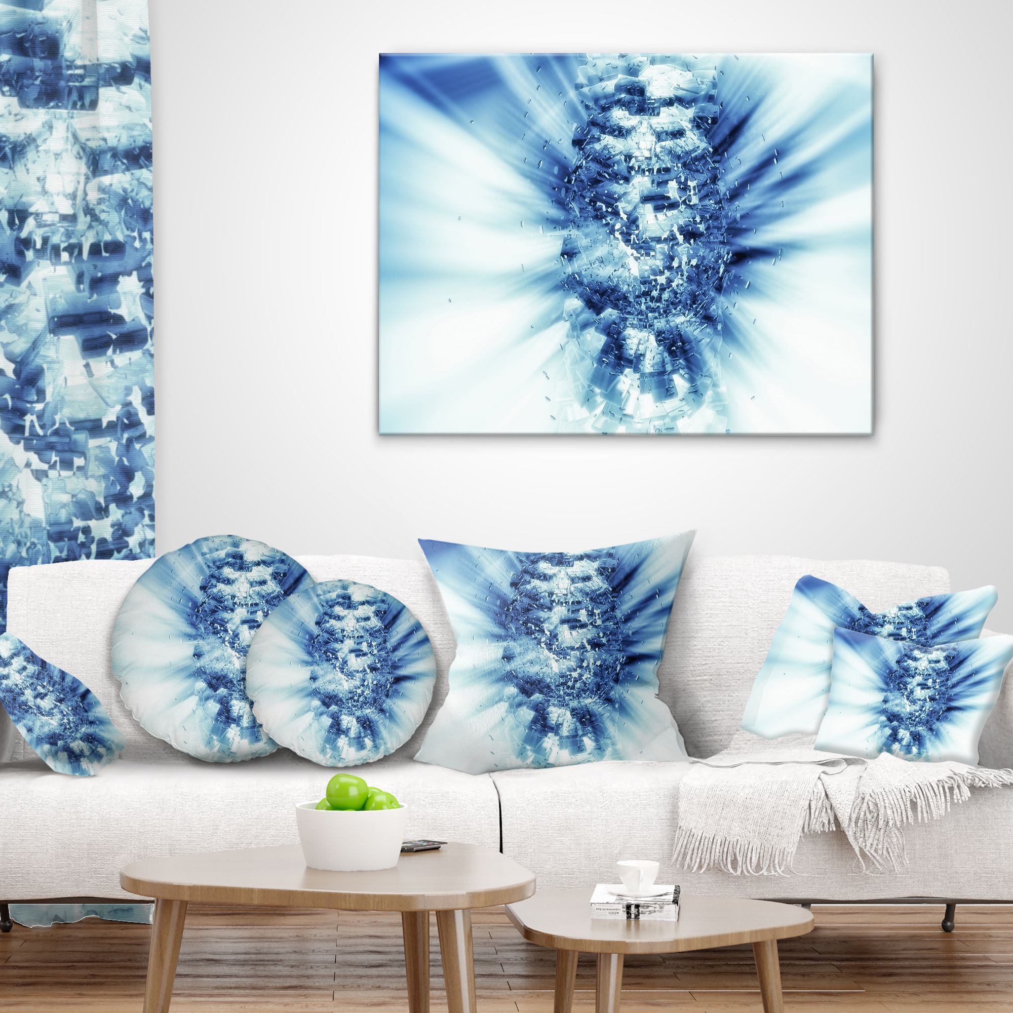 Designart Fractal 3D Blue Splash Burst - Contemporary Throw Pillow - 12x20