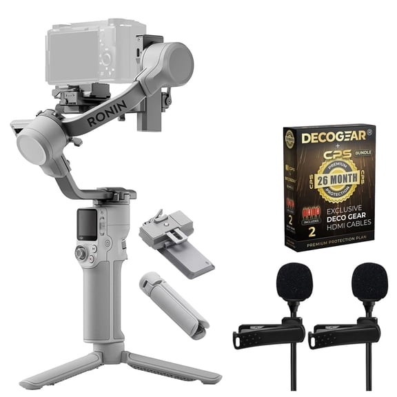 DJI CP.RN.00000442.03 RS 4 Mini, Gimbal Stabilizer for Camera, Intelligent Tracking Bundle with 2x Clip-On Mini Lapel Mic and Deco Gear CPS Exclusive 26 Month Protection Pack (BEACH-CPS-261000)