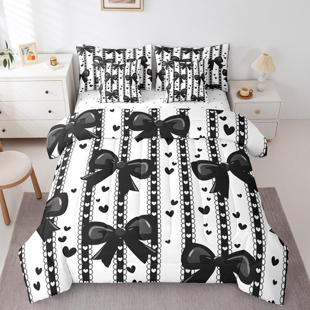 Erosebridal Ensemble de Literie Complet avec Nœud Papillon de Rêve Format Très Grand, Ensemble de Lit Princesse avec Nœud, Déco Cœur Romantique, Réversible 7 Pcs
