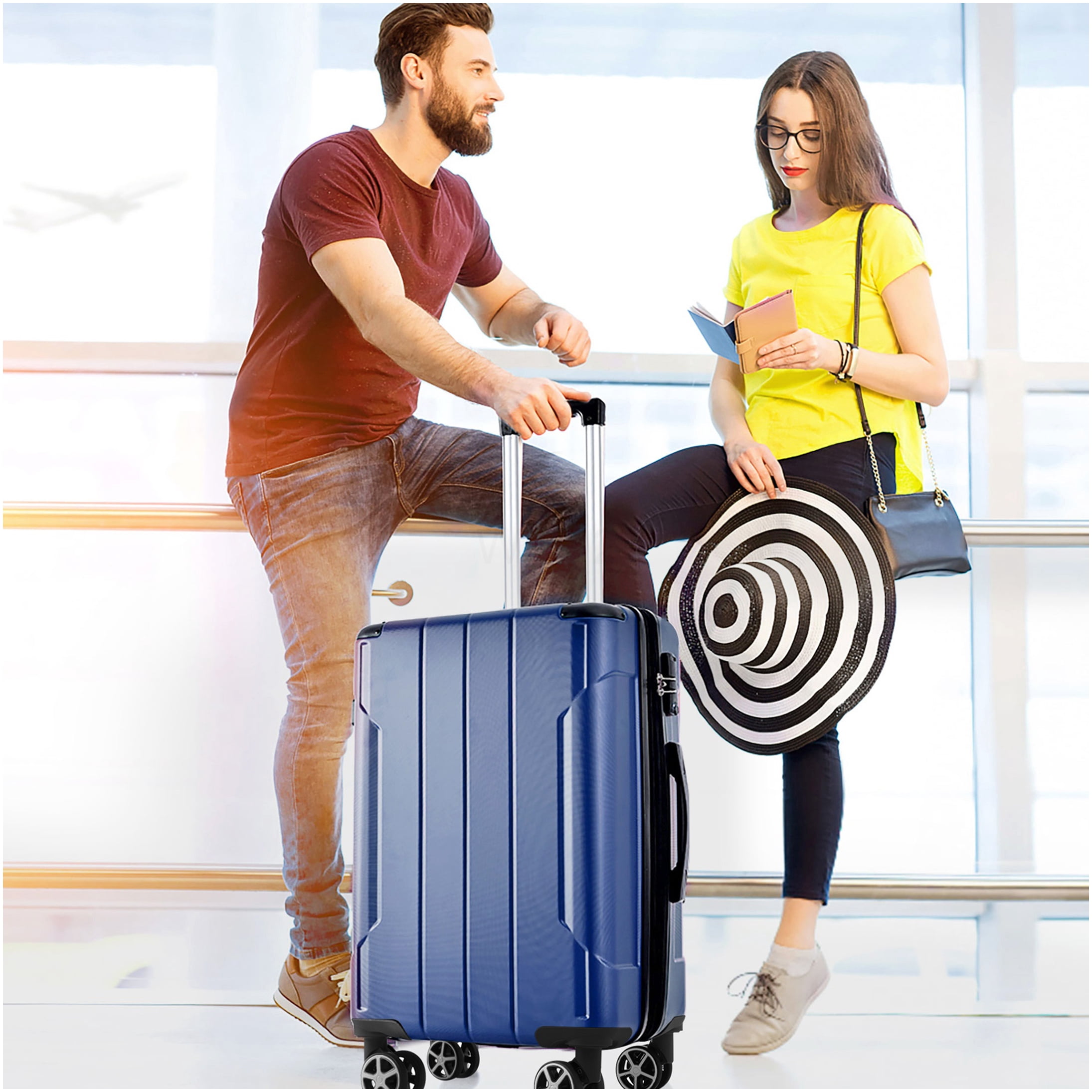 Blue 24-inch Expandable Hardshell Suitcase, TSA Lock Lightweight ABS Checked Luggage with 8 Spinner Wheels