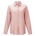 thumbnail image 4 of Camisa elegante y casual de color liso con bolsillo con cremallera y protección solar para mujer - Algodón lavado liso, cuello en V, manga corta - Suave y transpirable para el día a día, la oficina, 4 of 8