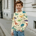 thumbnail image 4 of FUIALDOLG Cartoon Dinosaur Boy Long Sleeve Shirts 2 Pack Round Neck Tops Casual Lightweight T-Shirts Trendy Pullover Tees for Kids 3-4 Years, 4 of 6
