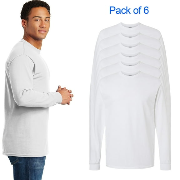 Gildan Heavy Cotton Long Sleeve T-Shirt for Men, Plain Long Sleeve Tee 100% Cotton, White Pack 6 S