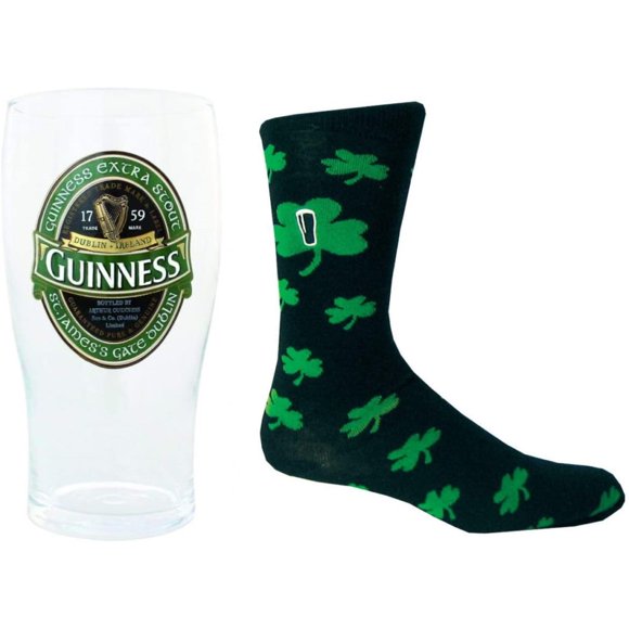 Guinness Ireland Ensemble - Comprend une Pinte en Verre Gaufré Verte Ireland Collection et des Chaussettes Trèfle (20 Onces)
