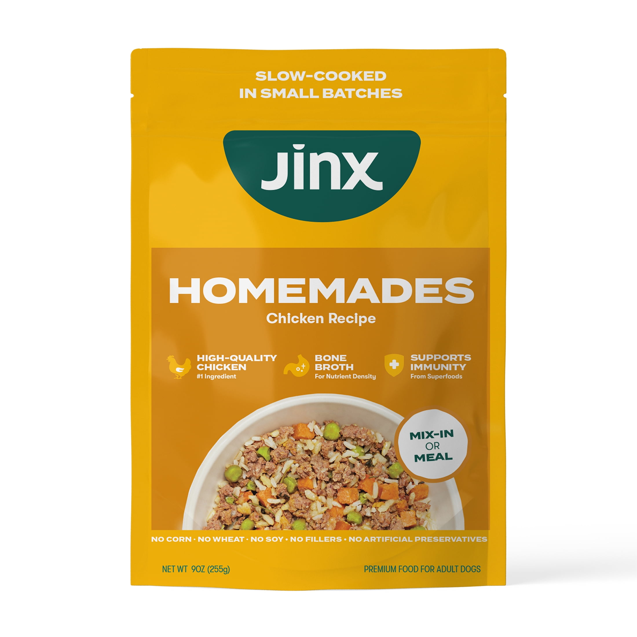(4 pack) Jinx Homemades Chicken Recipe Wet Natural Dog Food, Whole Grain, 9 oz Pouch