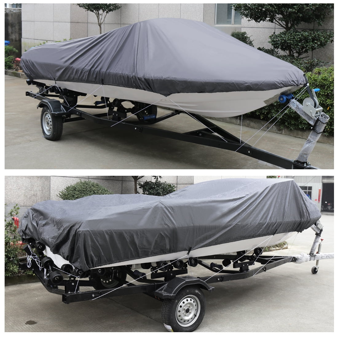 210D Waterproof Trailerable V-Hull Boat Cover, Gray
