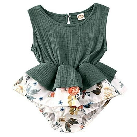 

Baby Girl Vibrant Floral Sleeveless Ruffled Romper Spring Summer Baby Jumpsuit Outfit