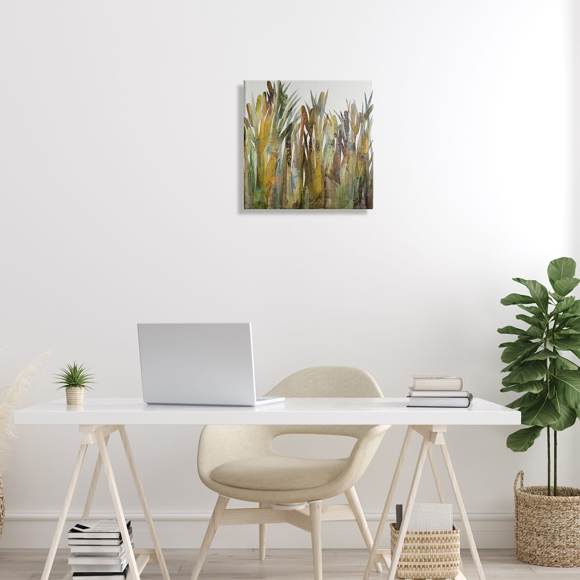 Stupell Industries Abstract Cattails Grass Collage Neutral Tones Modern Painting Gallery-Wrapped Canvas Print Wall Art, 17 x 17, Design by Ruth Fromstein